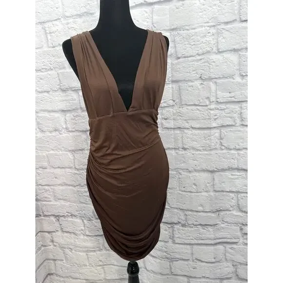 Shein Brown Rouched Bodicon Mini Dress XL - Picture 1 of 4
